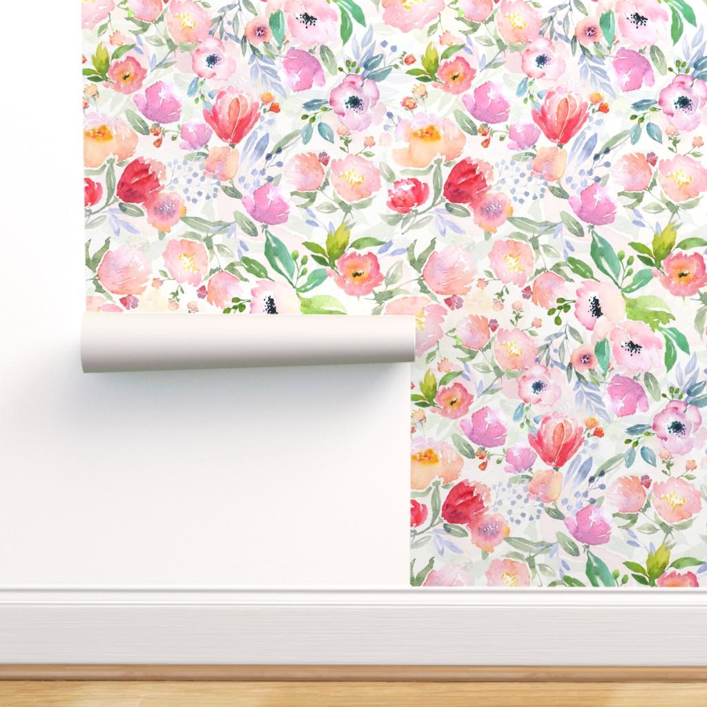 1024x1024 Wallpaper Roll Watercolor Floral Pattern Summer Garden Roses Peony 24in x 27ft