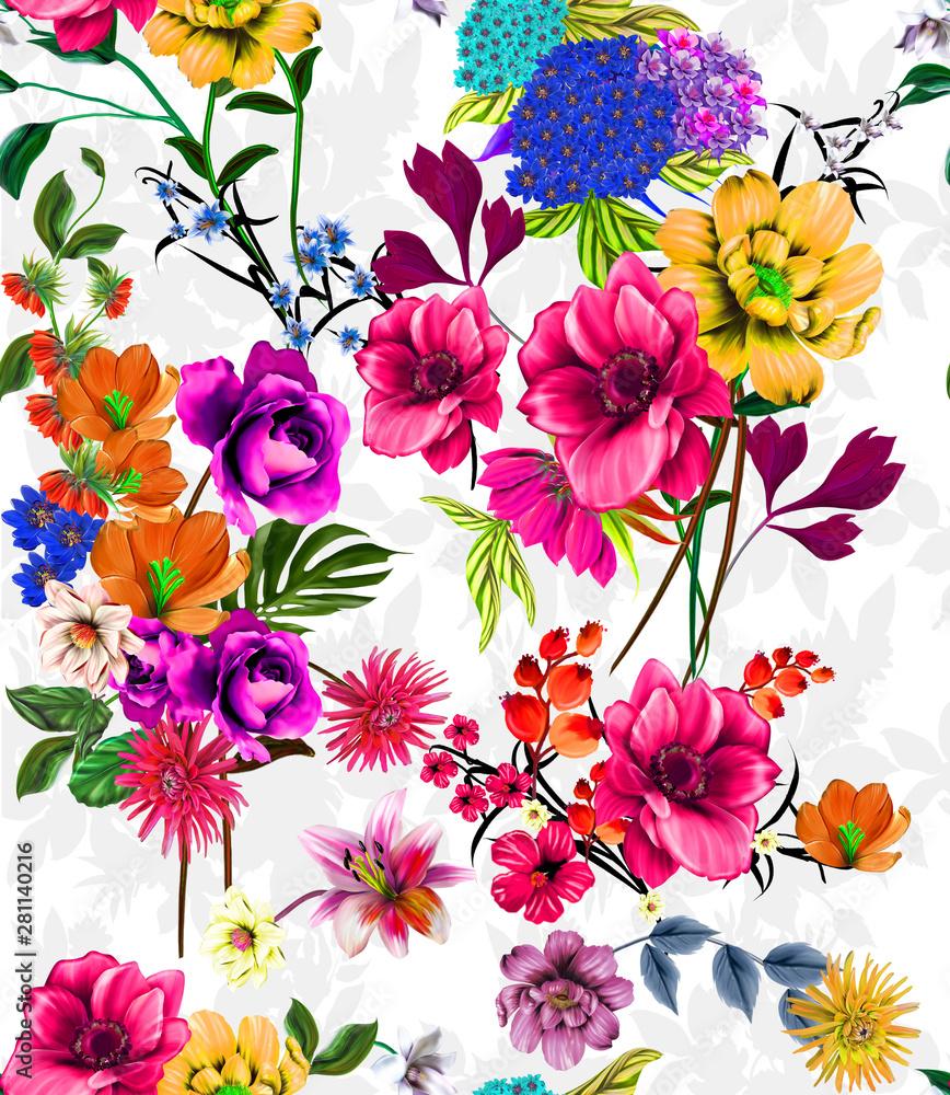 868x1000 Watercolor floral seamless pattern for wallpaper, prints design. Flower background. Summer textile texture. Ornament illustration. Decorative flowers Stock Illustration