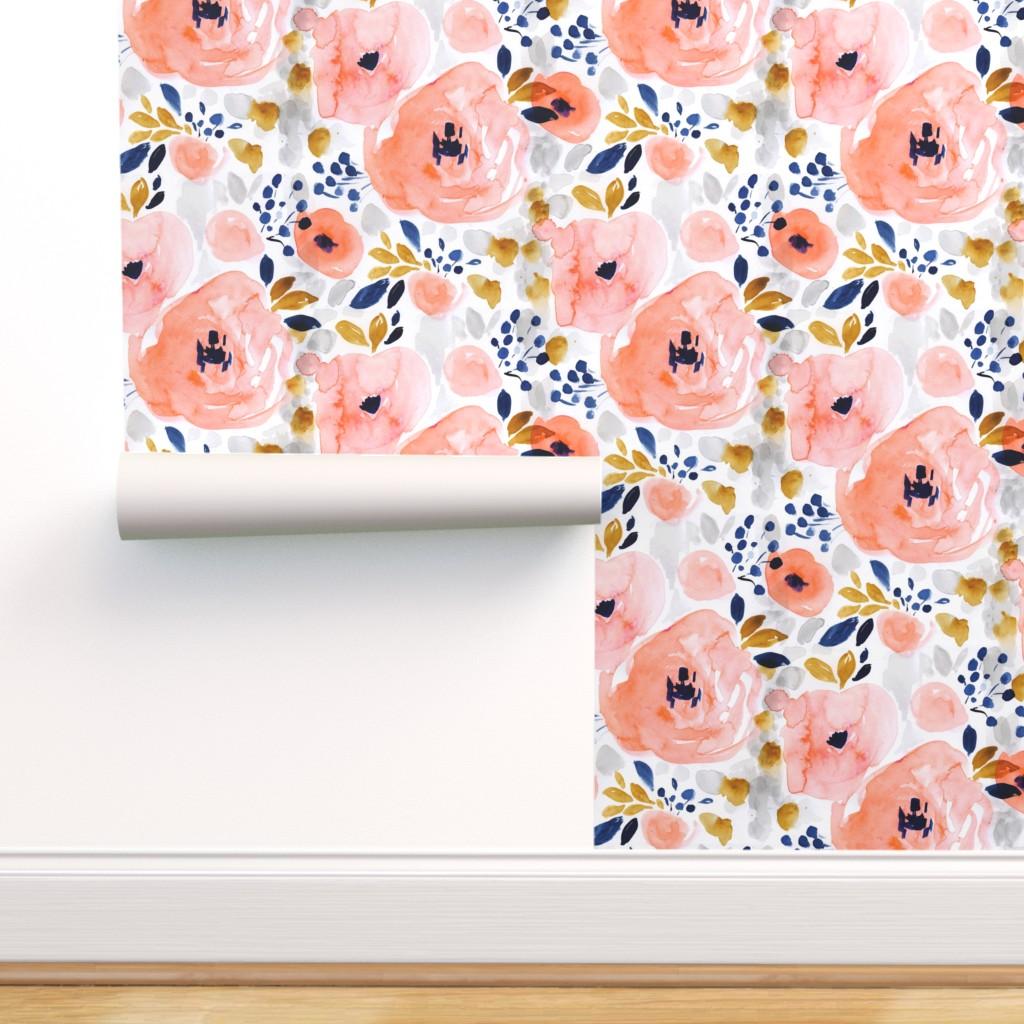 1024x1024 Peel And Stick Removable Wallpaper Watercolor Floral Flowers Pink Blue Blush