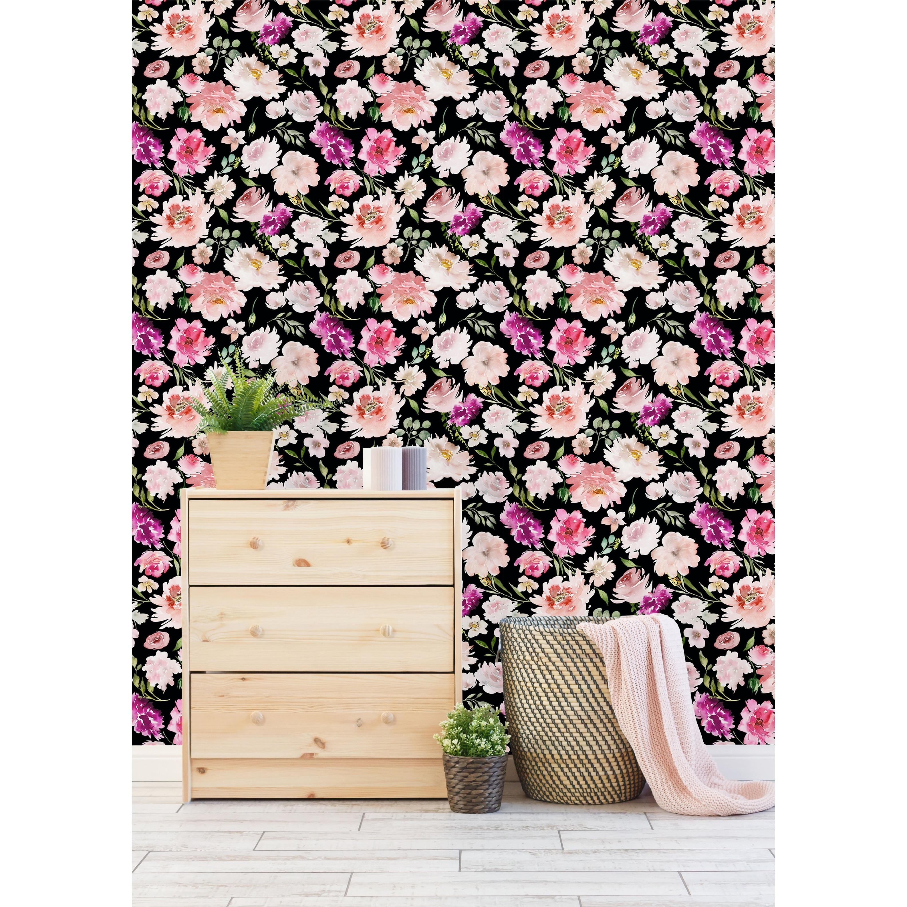 3171x3171 Summer Pattern with Watercolor Flowers Peel and Stick Wallpaper