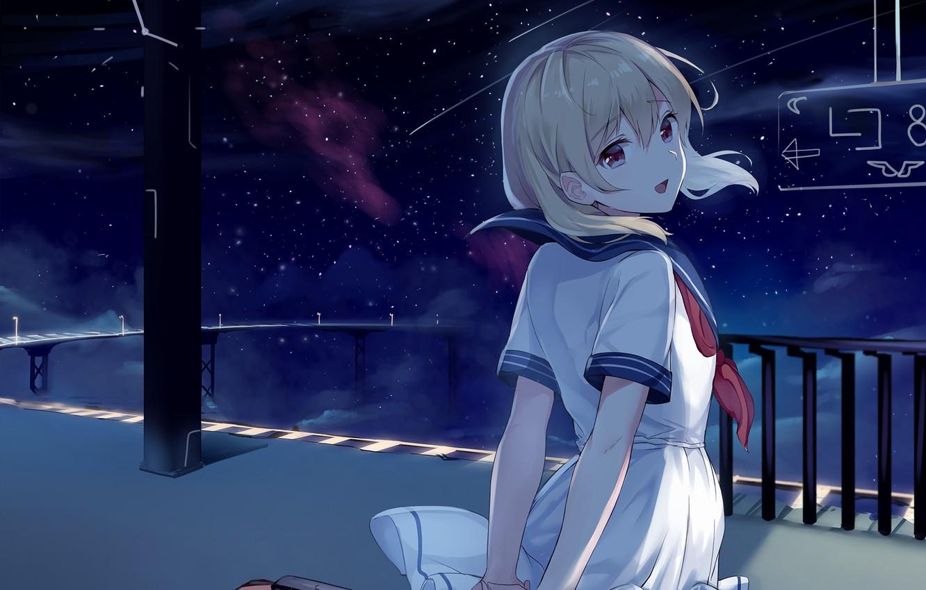 1332x850 Wallpaper night, girl, starry sky image for desktop, section арт