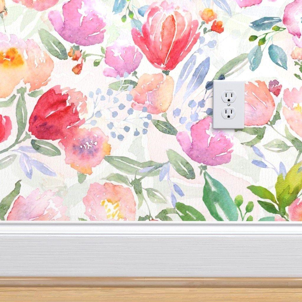 1024x1024 Summer Wallpaper Watercolor Floral Pattern By Innaogando. Etsy. Floral Wallpaper, Removable Wallpaper, Wallpaper