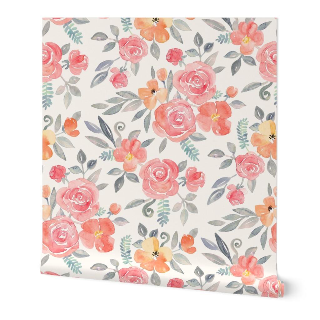 1024x1024 Wallpaper Roll Watercolor Floral Bouquet Roses Flowers Summer 24in x 27ft