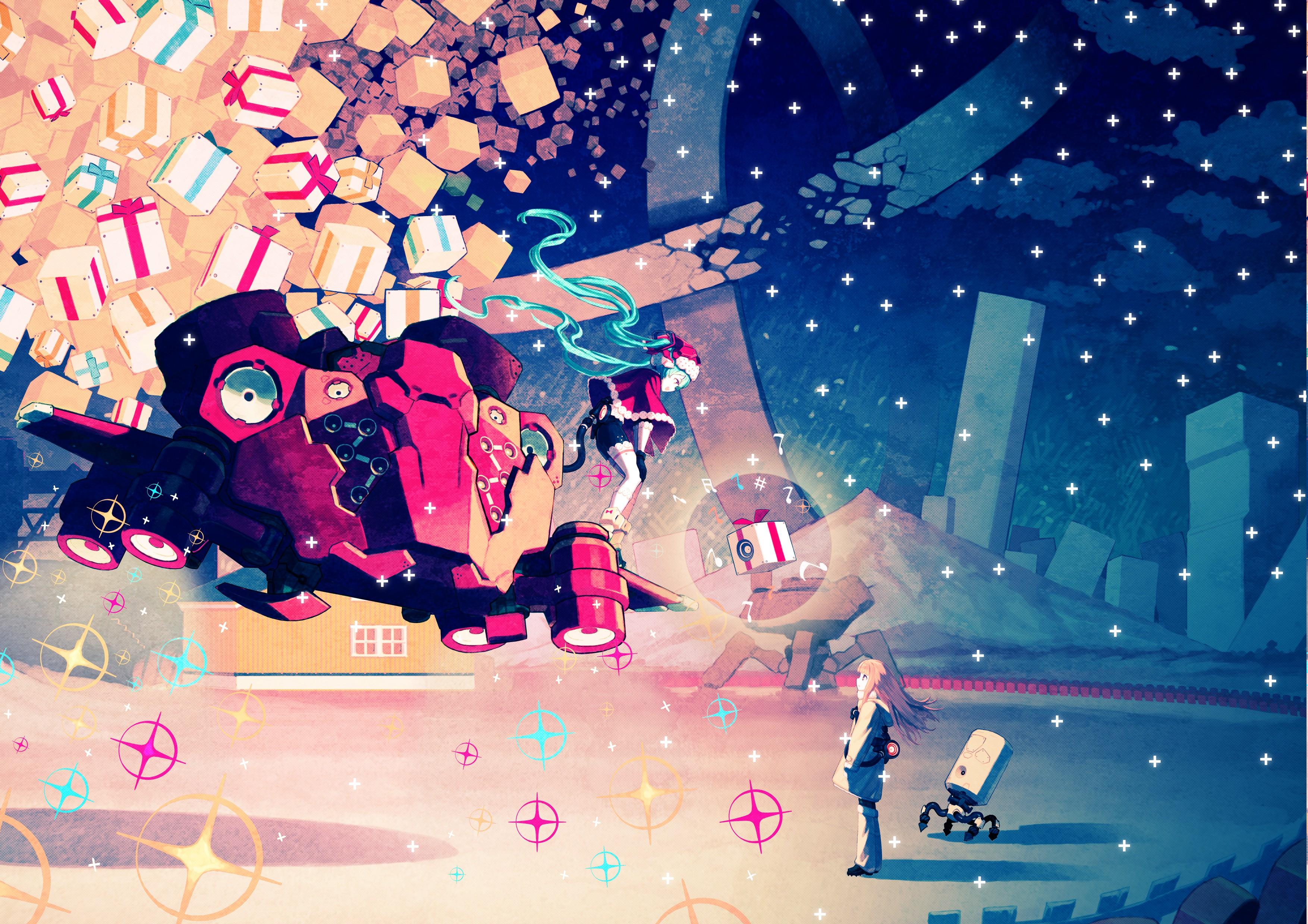 3508x2480 Christmas, Hatsune Miku, Night, Fan Art, Colorful Wallpaper HD / Desktop and Mobile Background