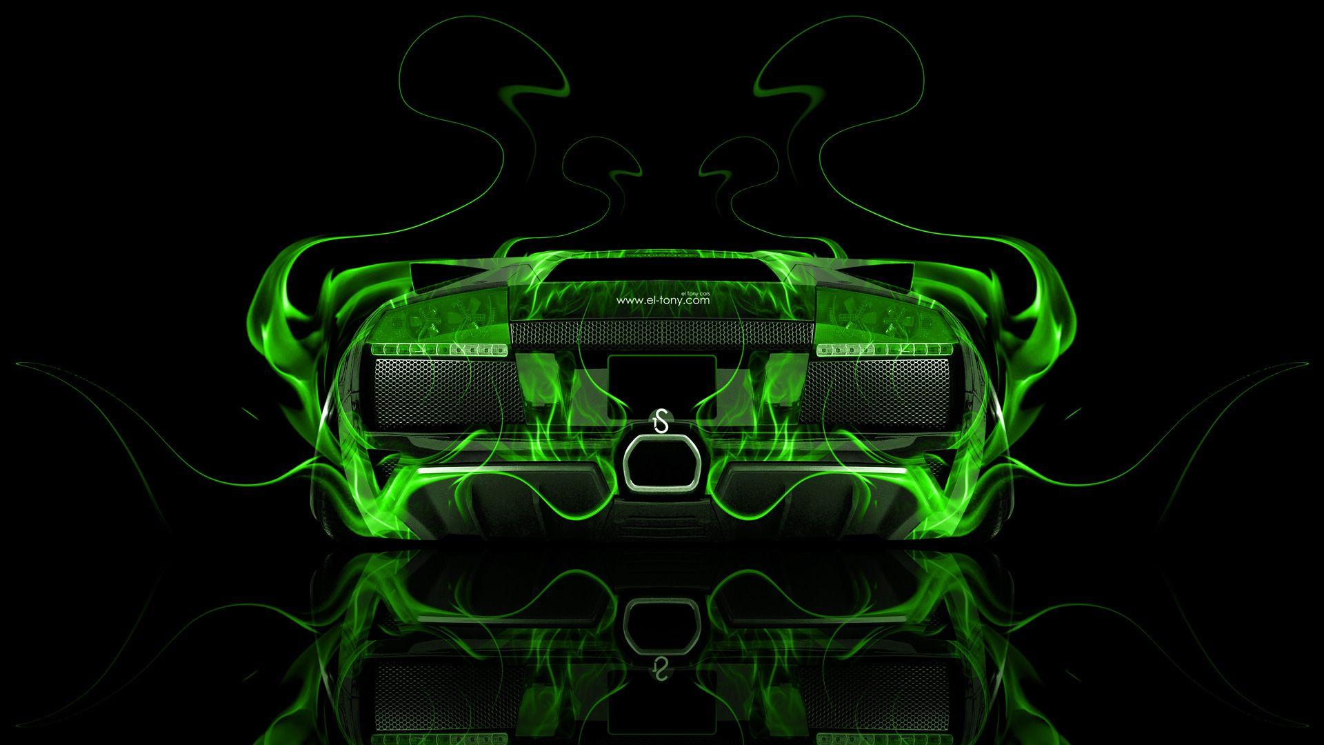 1920x1080 Lamborghini Murcielago Back Green Fire Abstract Car 2014 Art Photoshop HD Wallpaper Design By Tony Kokhan. Design, Designer Wallpaper, Wallpaper