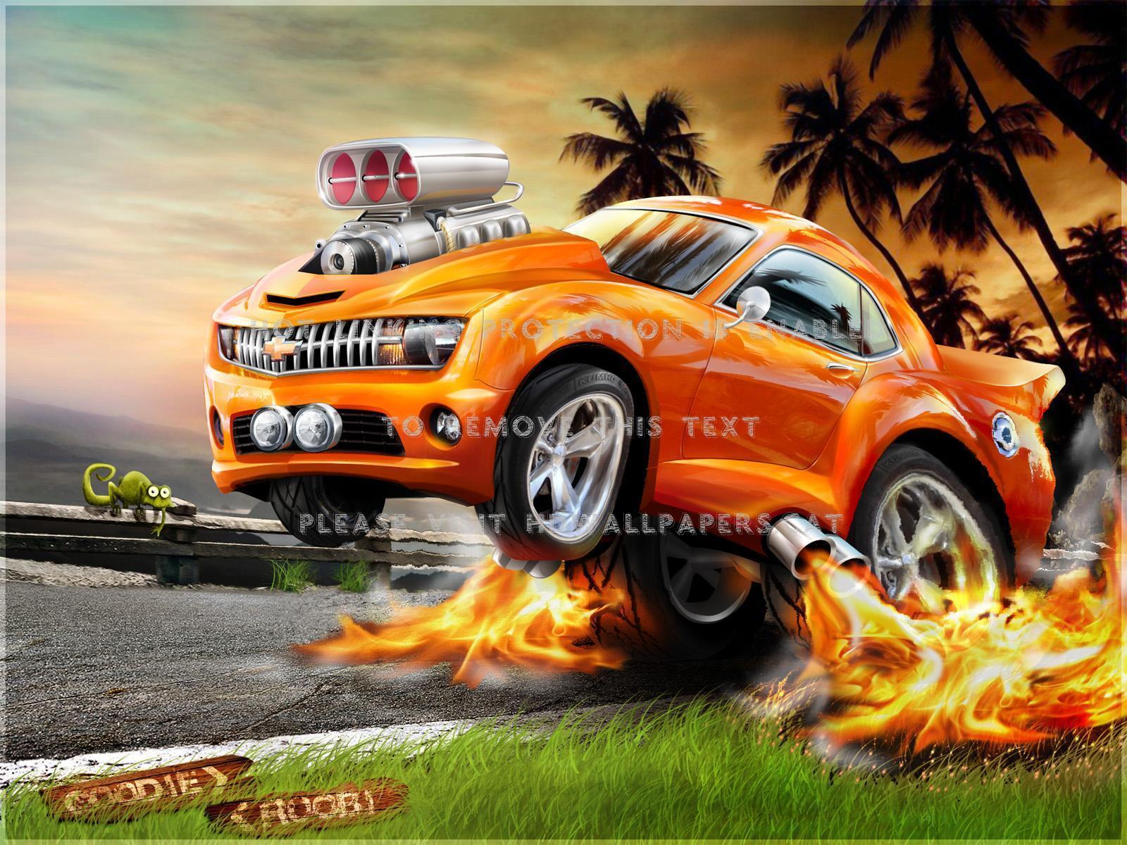 1600x1200 chevrolet camaro digtal art fire car funny