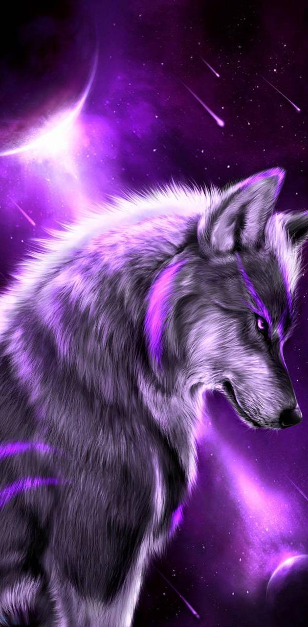 630x1280 Purple cosmic wolf wallpaper