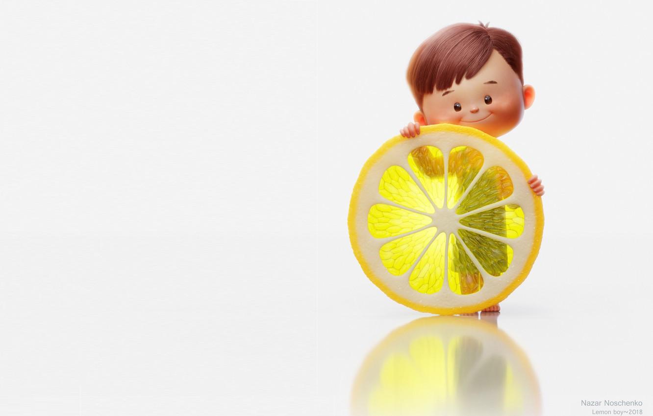 1332x850 Wallpaper rendering, mood, lemon, boy, art, children's, Nazar Noschenko, Lemon boy image for desktop, section минимализм