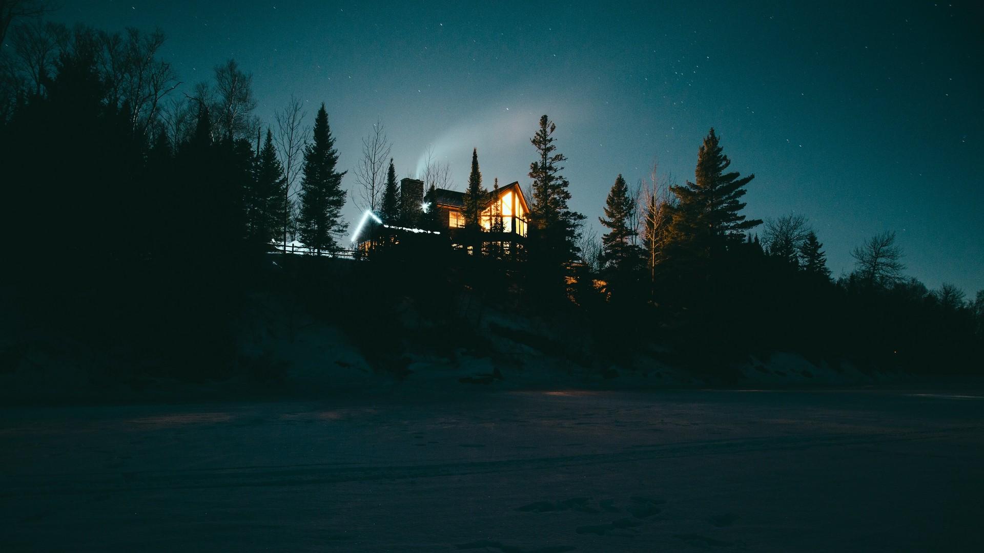 1920x1080 Shelter, night, starry sky, forest. picture, photo, desktop wallpaper