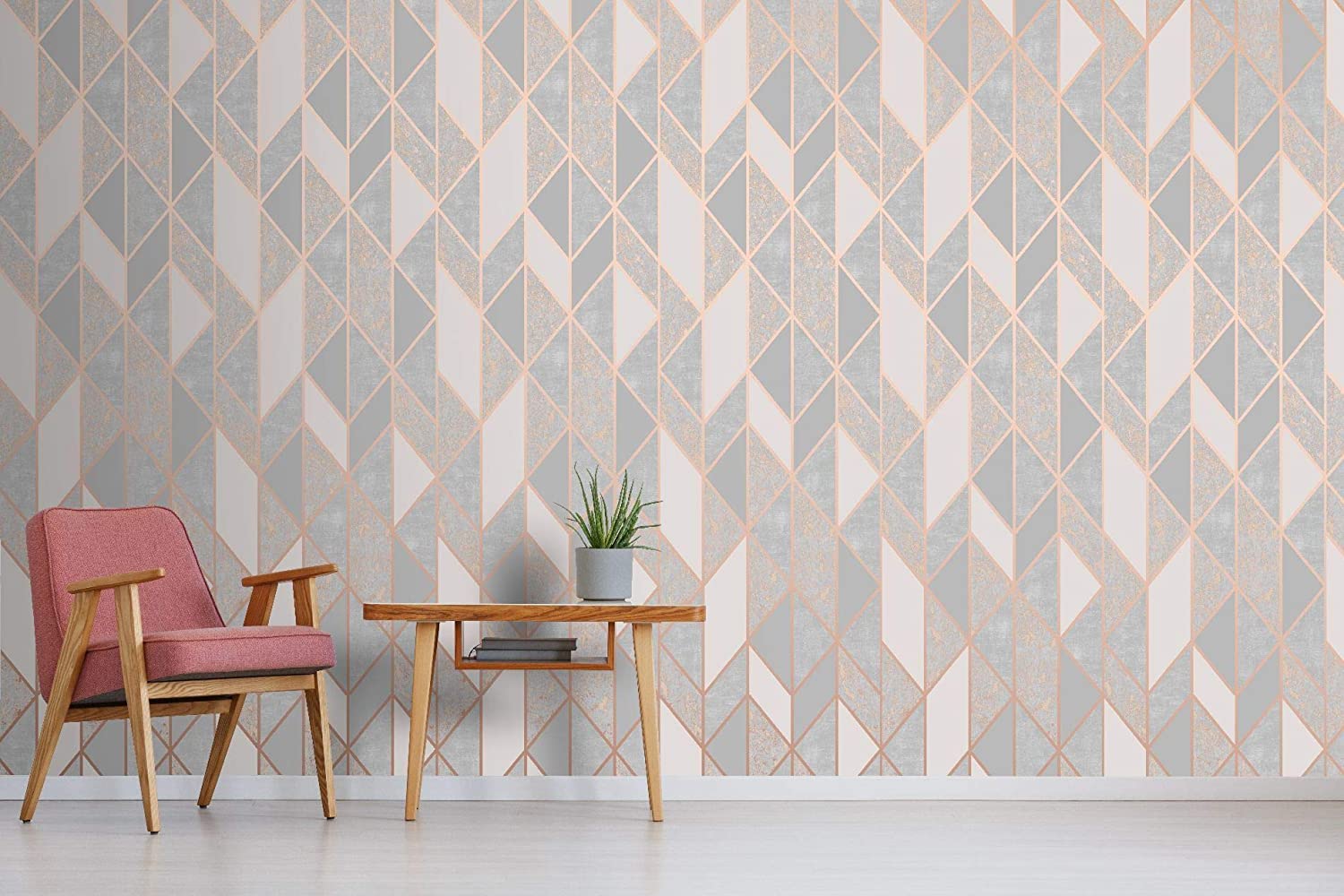 1500x1000 Graham & Brown Milan Geo Rose Gold and Grey Wallpaper, 1000cm length x 52cm wide : Tools & Home Improvement