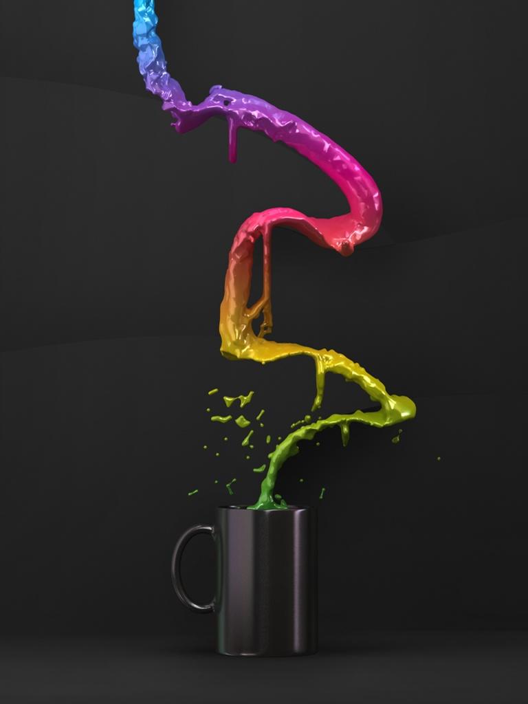 768x1024 3D Abstract Coffee Cup Color Flow IPhone HD Wallpaper Free