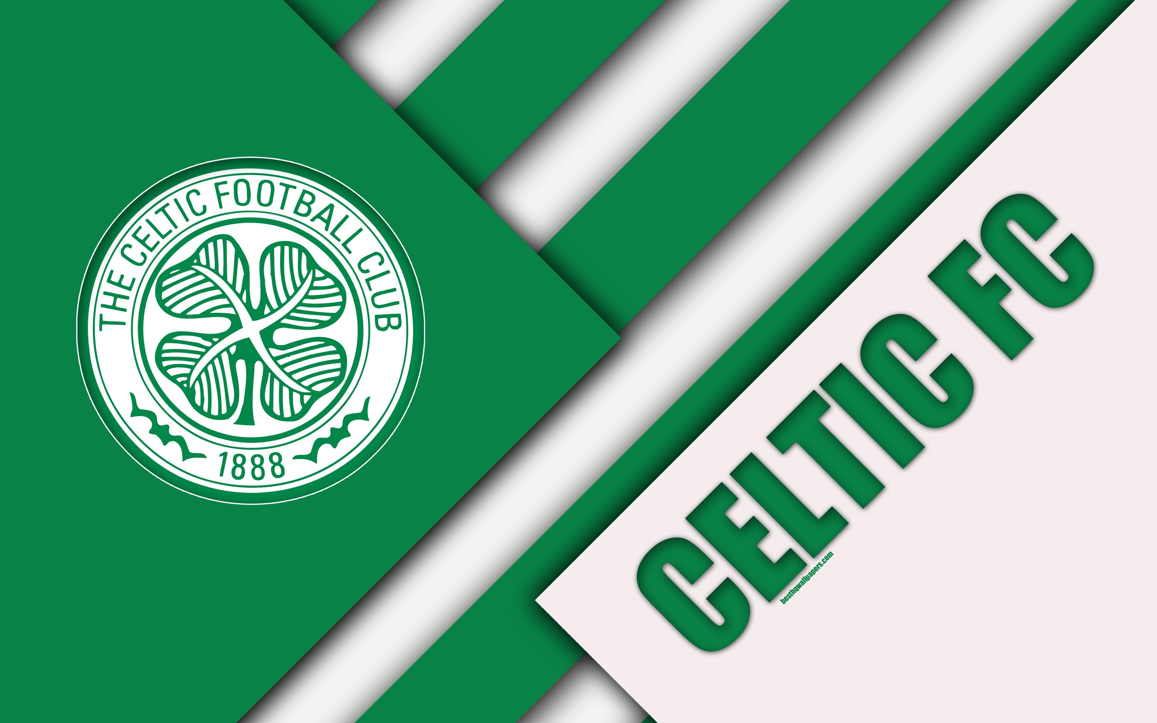 3840x2400 Download wallpaper Celtic FC, 4k, material design, Scottish football club, logo, green white abstraction, Scottish Premiership, Glasgow, Scotland, football for desktop with resolution 3840x2400. High Quality HD picture wallpaper