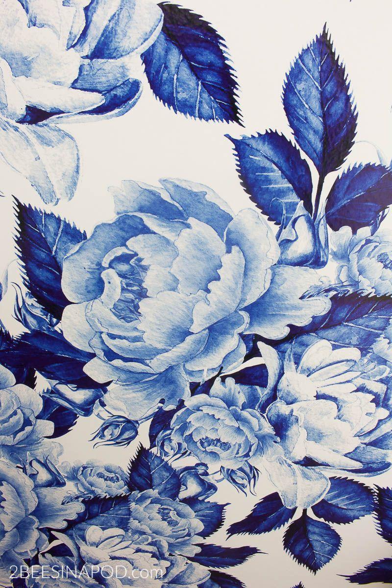 800x1200 Bold Floral Blue and White Removable Wallpaper Room Challenge Week 3 Bees in a Pod. Blue and white wallpaper, Blue wallpaper iphone, Blue wallpaper