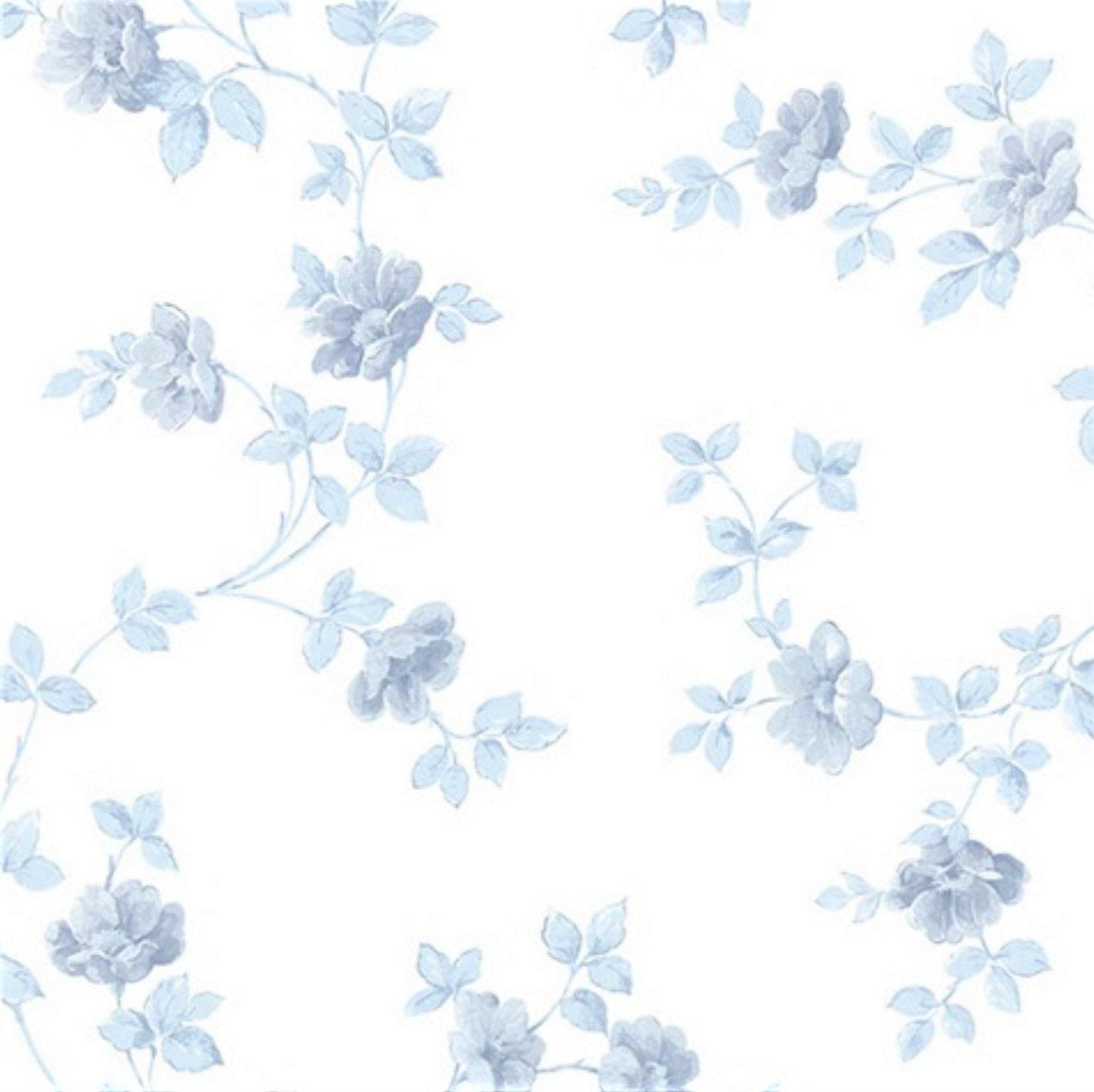 1421x1418 Blue White Floral Toile Wallpaper Shabby Chic Country