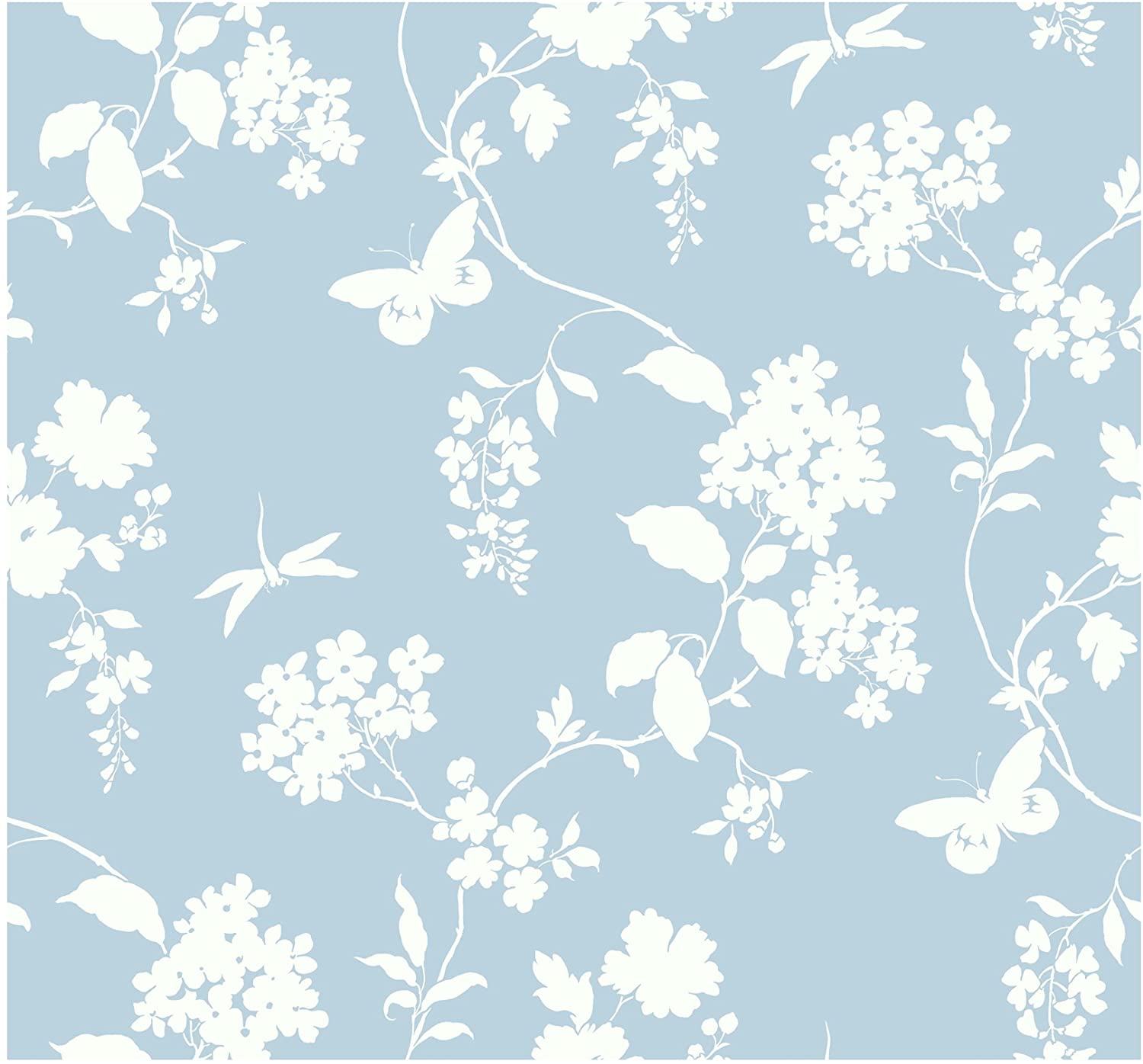 1500x1396 York Wallcoverings Silhouettes Trailing Floral And Vines Removable Wallpaper, Blue White