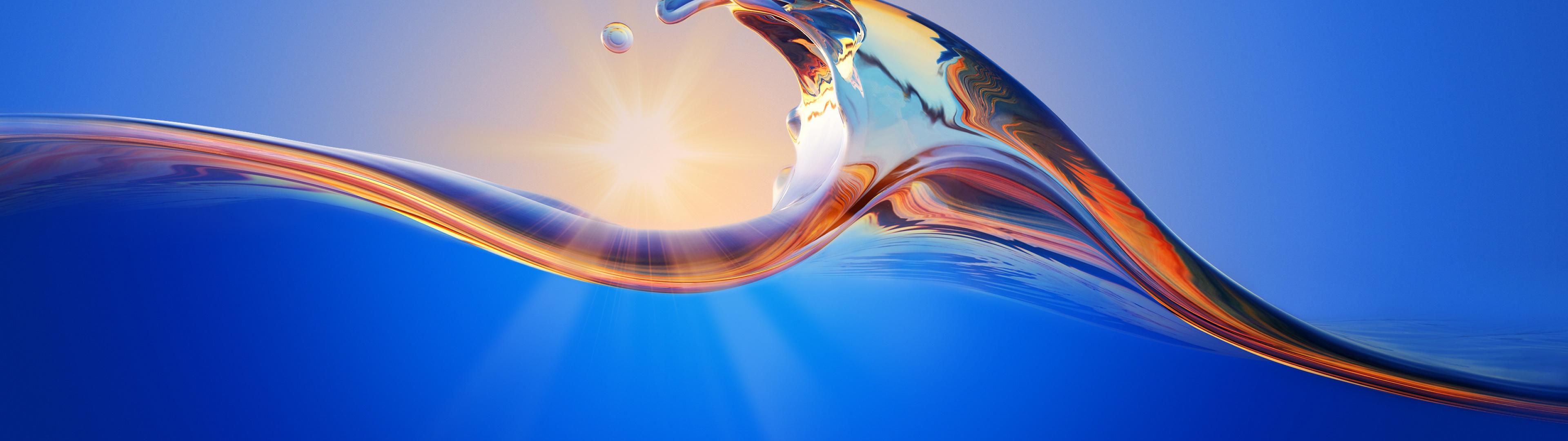 3840x1080 Ocean Waves Wallpaper 4K, Sunlight, Daytime, Blue, Huawei MediaPad, Stock, Nature
