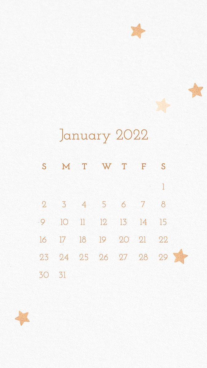 675x1200 Cute January 2022 calendar, phone