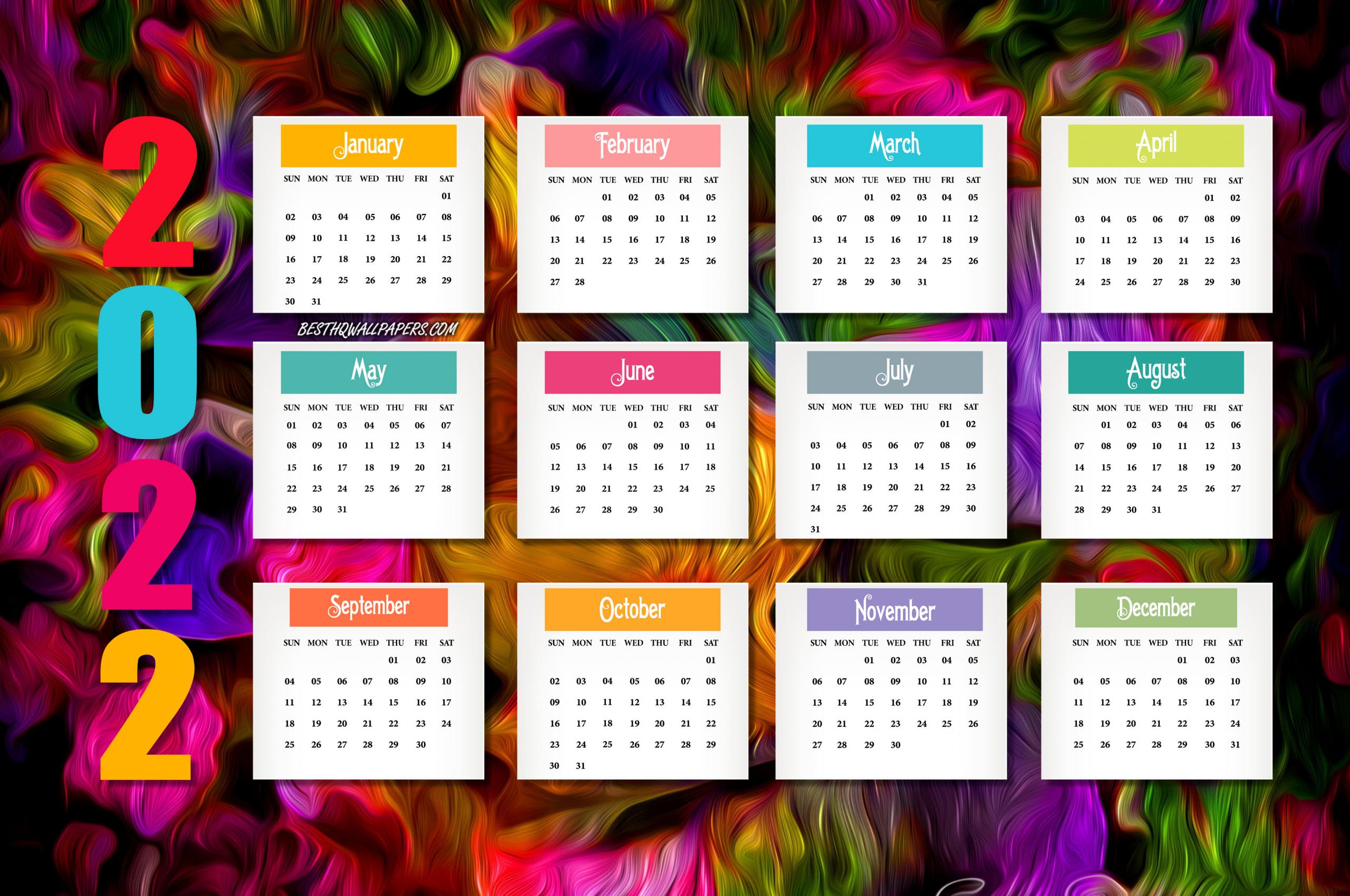 2560x1700 Free download Download wallpaper 2022 Calendar colorful background 2022 all [3840x2400] for your Desktop, Mobile & Tablet. Explore 2022 Calendar Wallpaper. Calendar Wallpaper, Background Calendar, 2019 Calendar Wallpaper