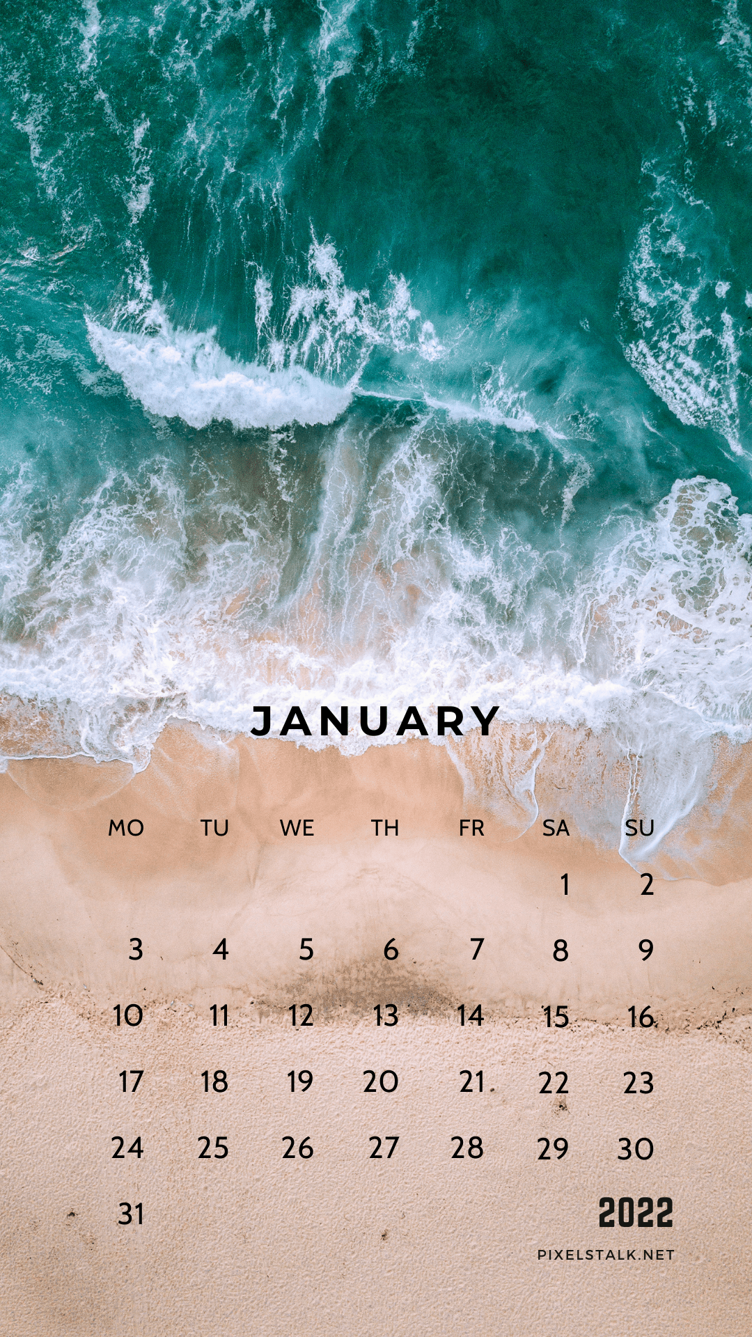 1080x1920 January 2022 Calendar iPhone Background