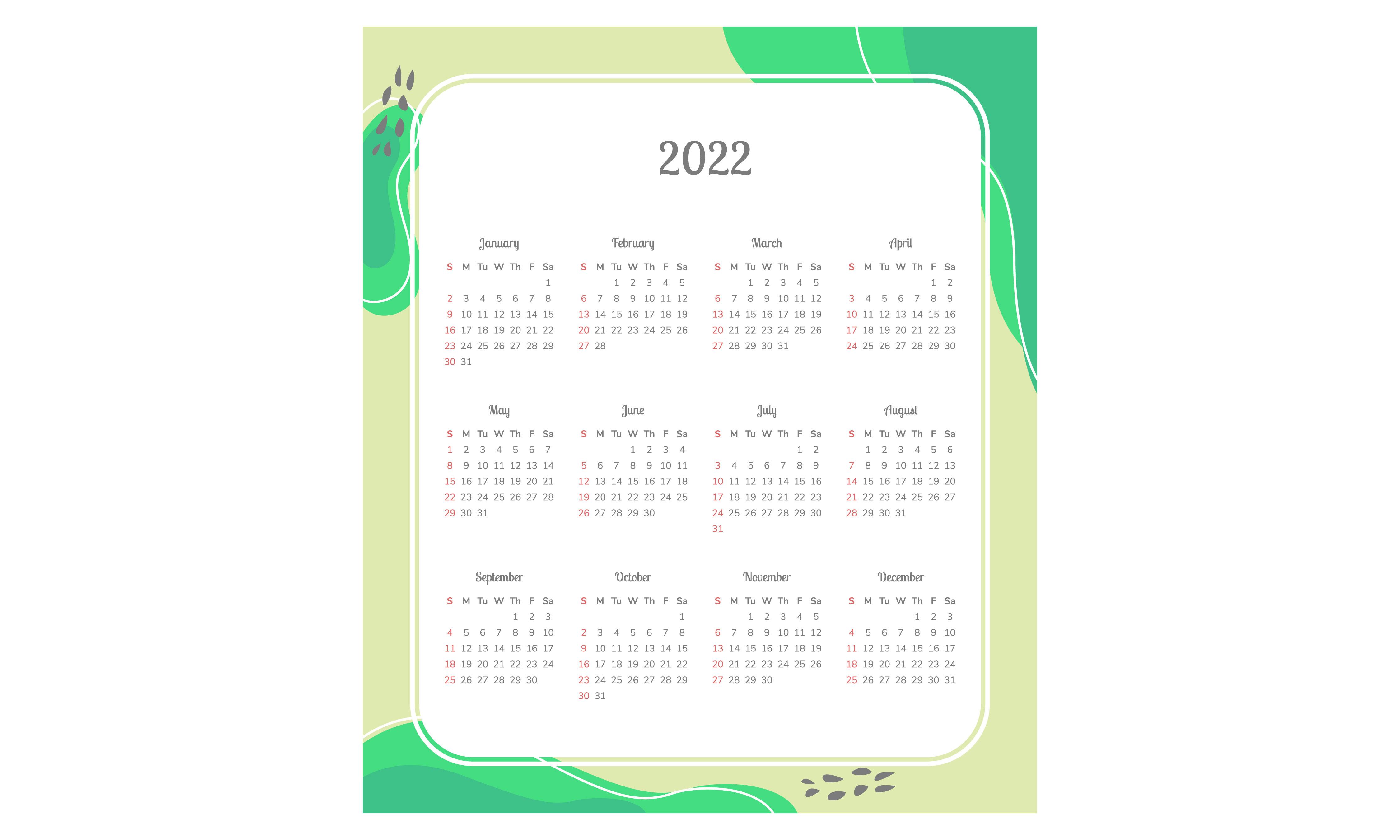 4500x2700 Calendar for 2022 with Cute Background Graphic by be young · Creative Fabrica