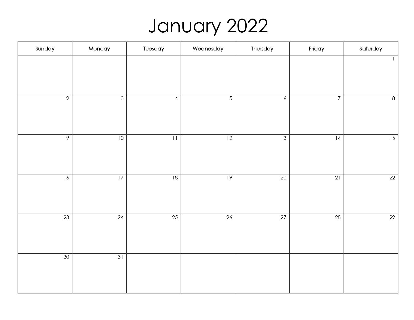 1650x1275 January 2022 Calendar Printable, January 2022 Calendar US Holidays
