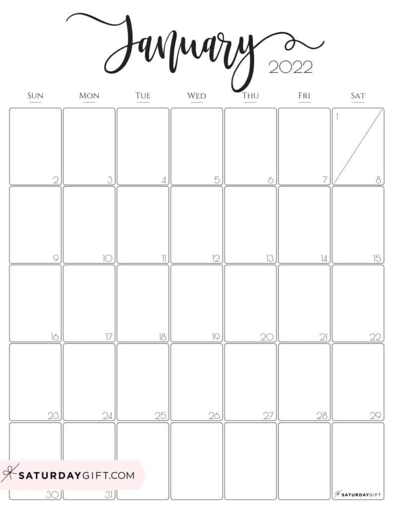 791x1024 Cute (& Free!) Printable January 2022 Calendar Designs