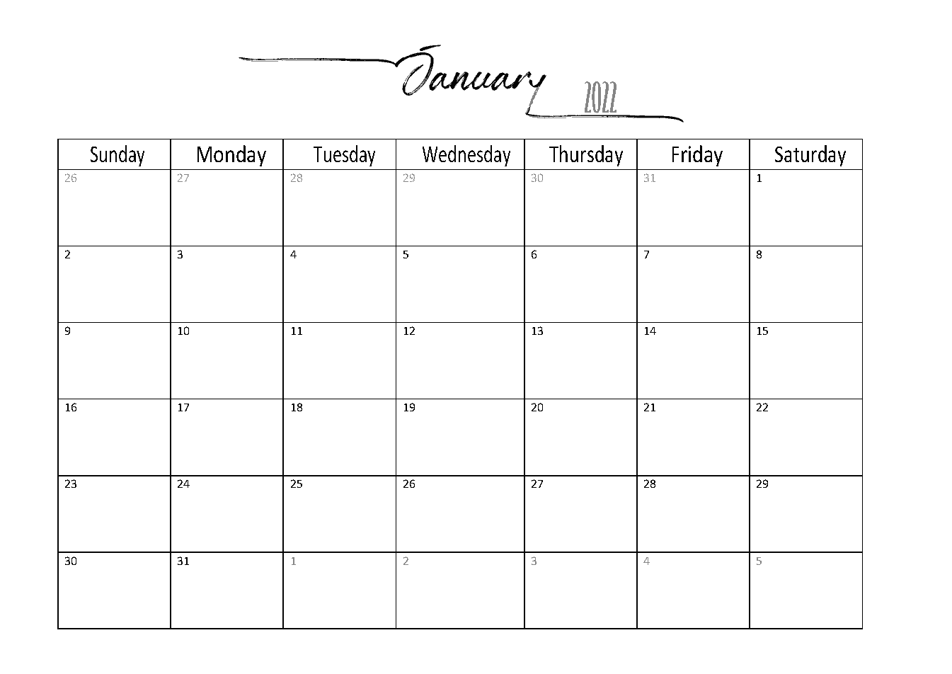 1345x952 Free Printable January 2022 Calendar
