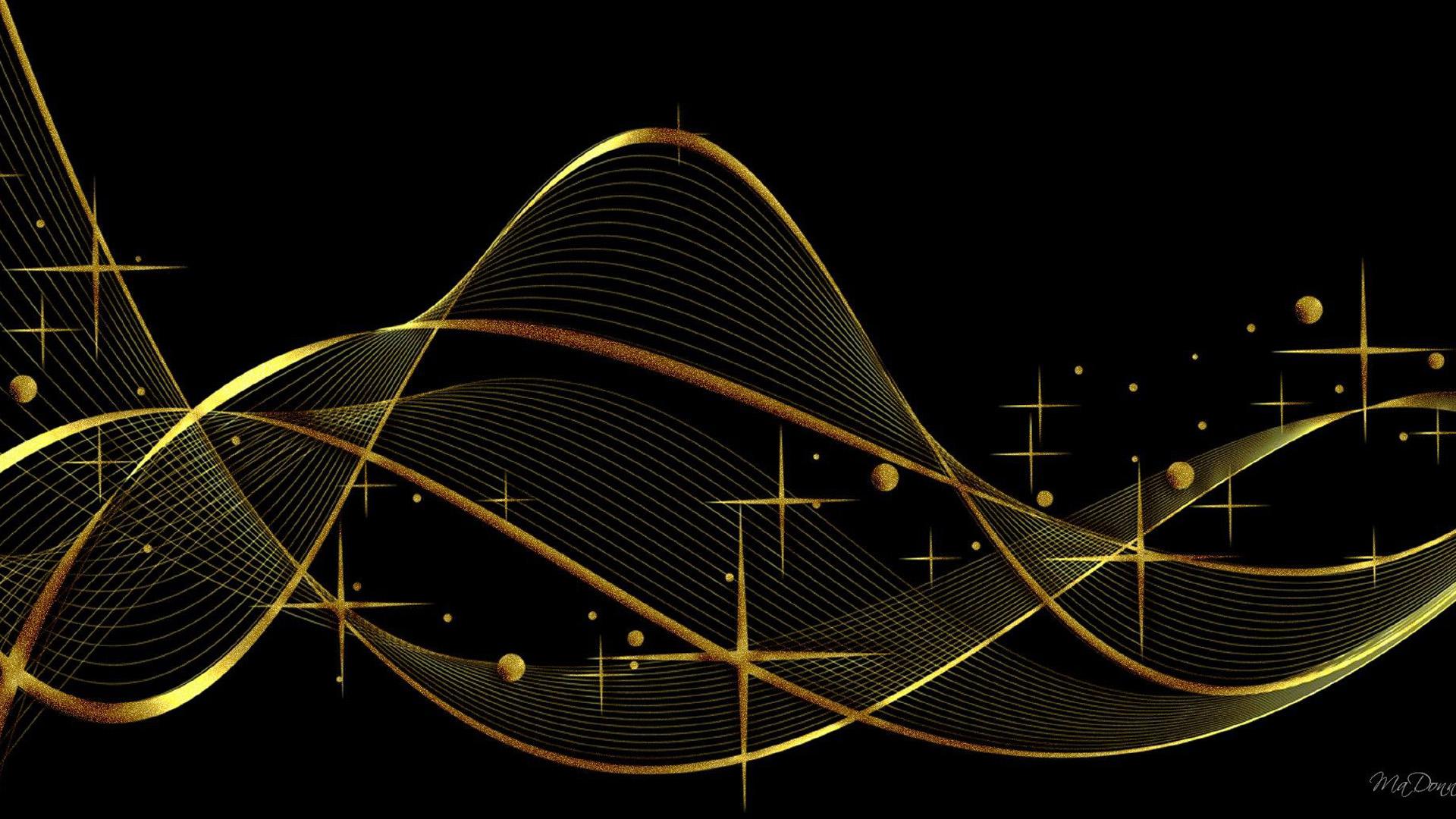 1920x1080 Black And Gold Stars Wavy Lines Dots HD Black And Gold Wallpaper