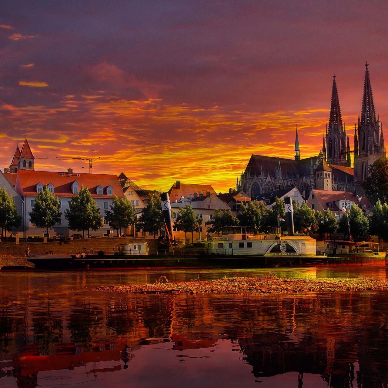 1280x1280 Wallpaper 4k regensburg, germany, sunset, cityscape 4k Wallpaper