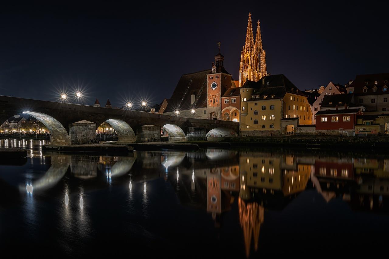1280x853 Desktop Wallpaper Germany Regensburg, Stony Bridge Bridges Night