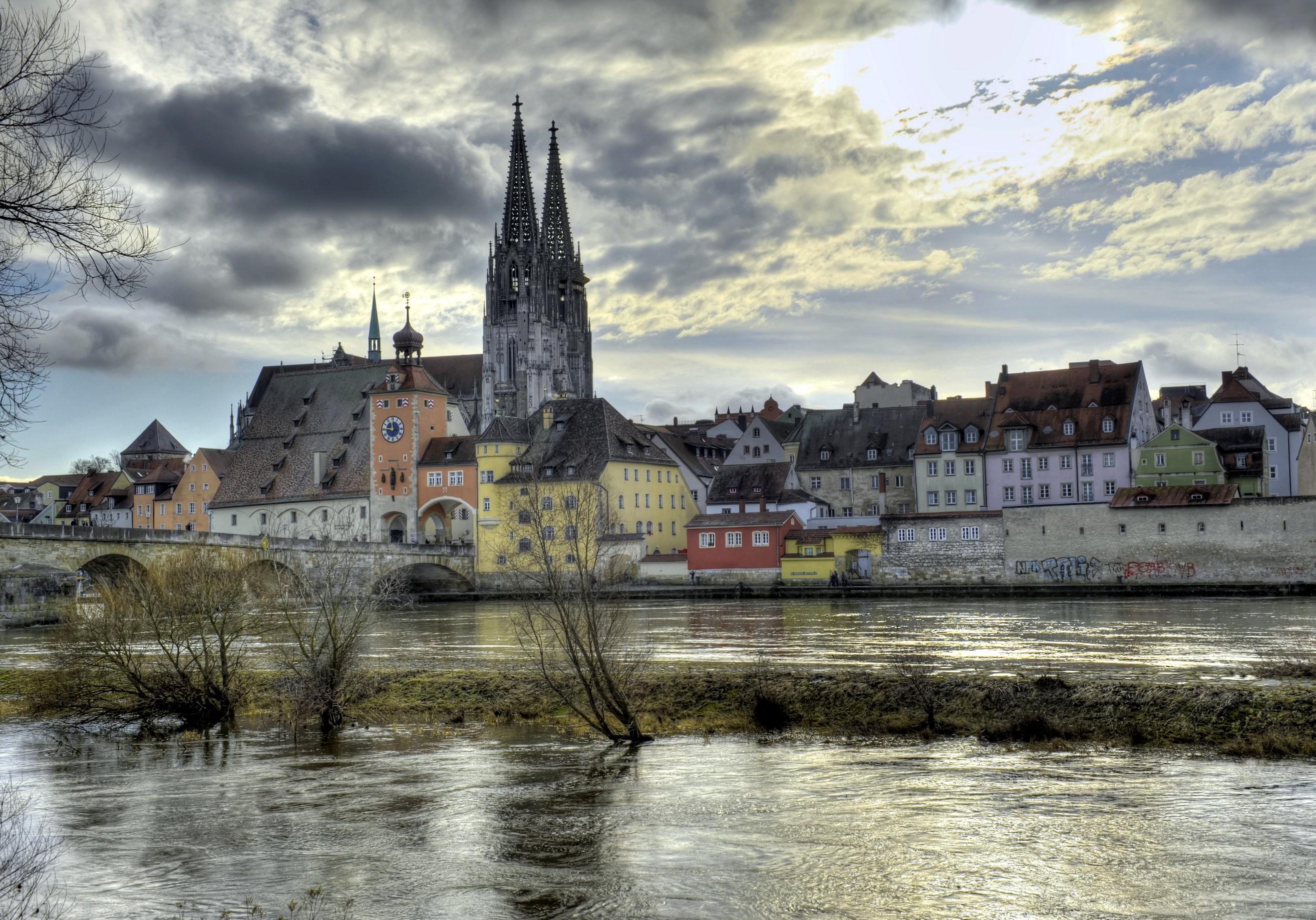 2628x1838 Regensburg, Germany, Rivers, Bavaria, HDR, Clouds HD Wallpaper