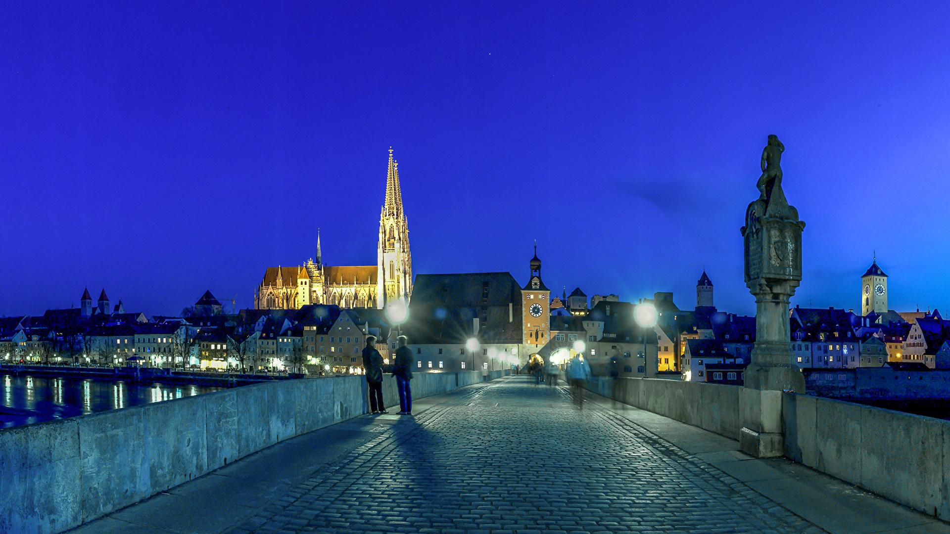 1920x1080 Desktop Wallpaper Germany Regensburg Bridges Night Street 1920x1080
