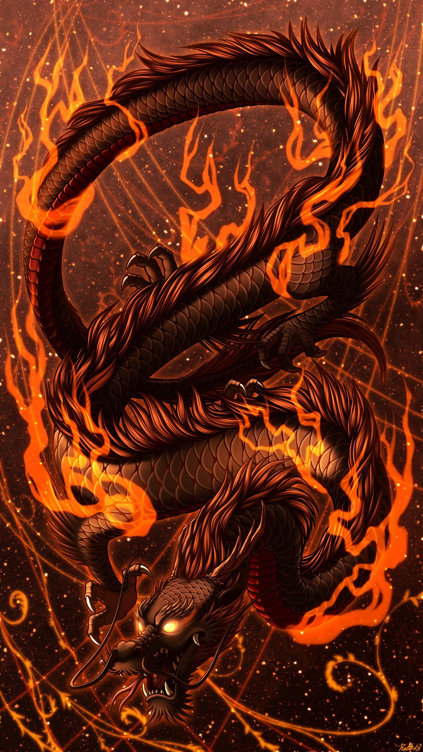 1440x2560 Download wallpaper 1440x2560 dragon, fire, art, flame, snake, fantastic HD background