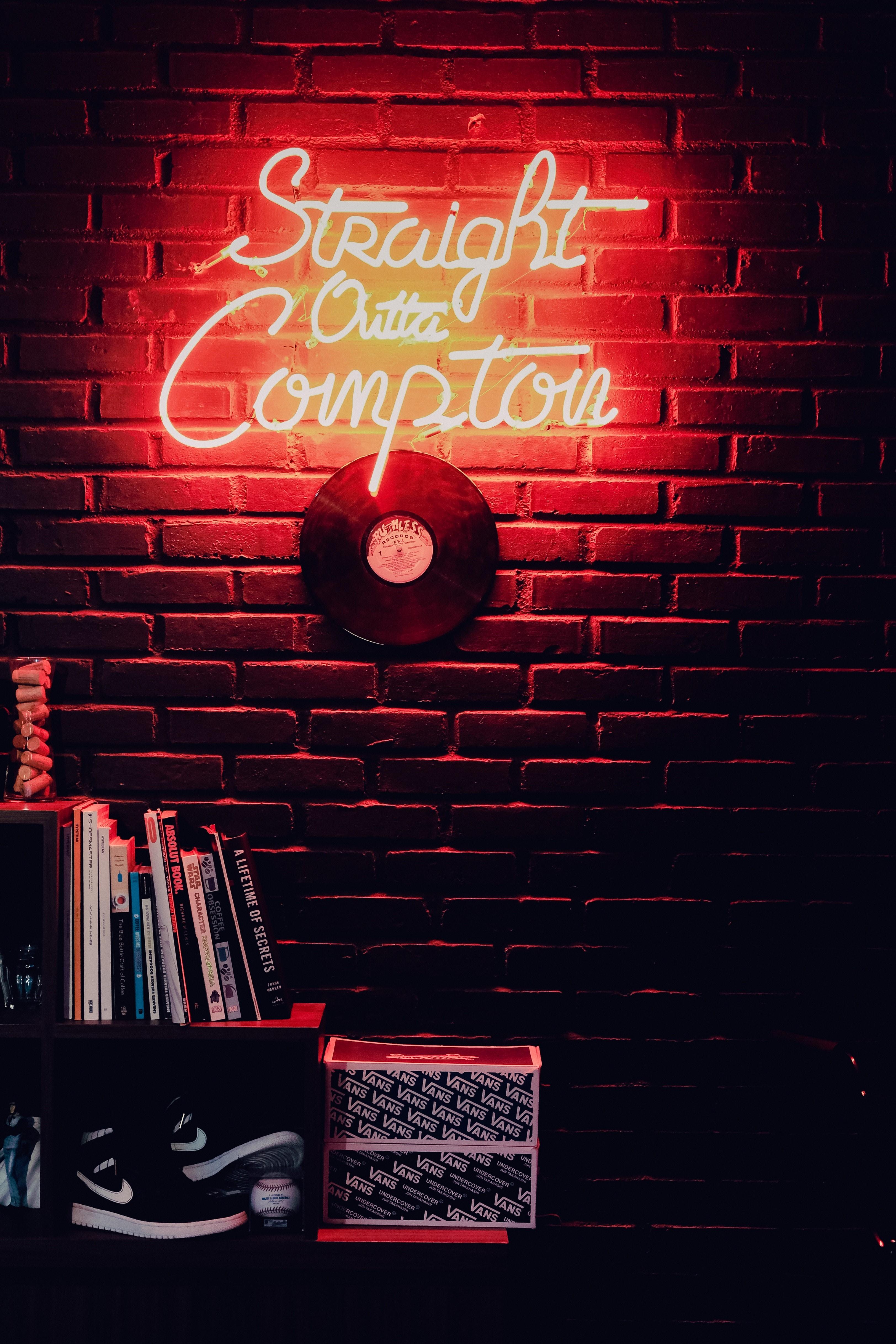 3247x4870 Nike, red, books, neon, wall, bricks, disco, vinyl, dark, vertical HD Wallpaper