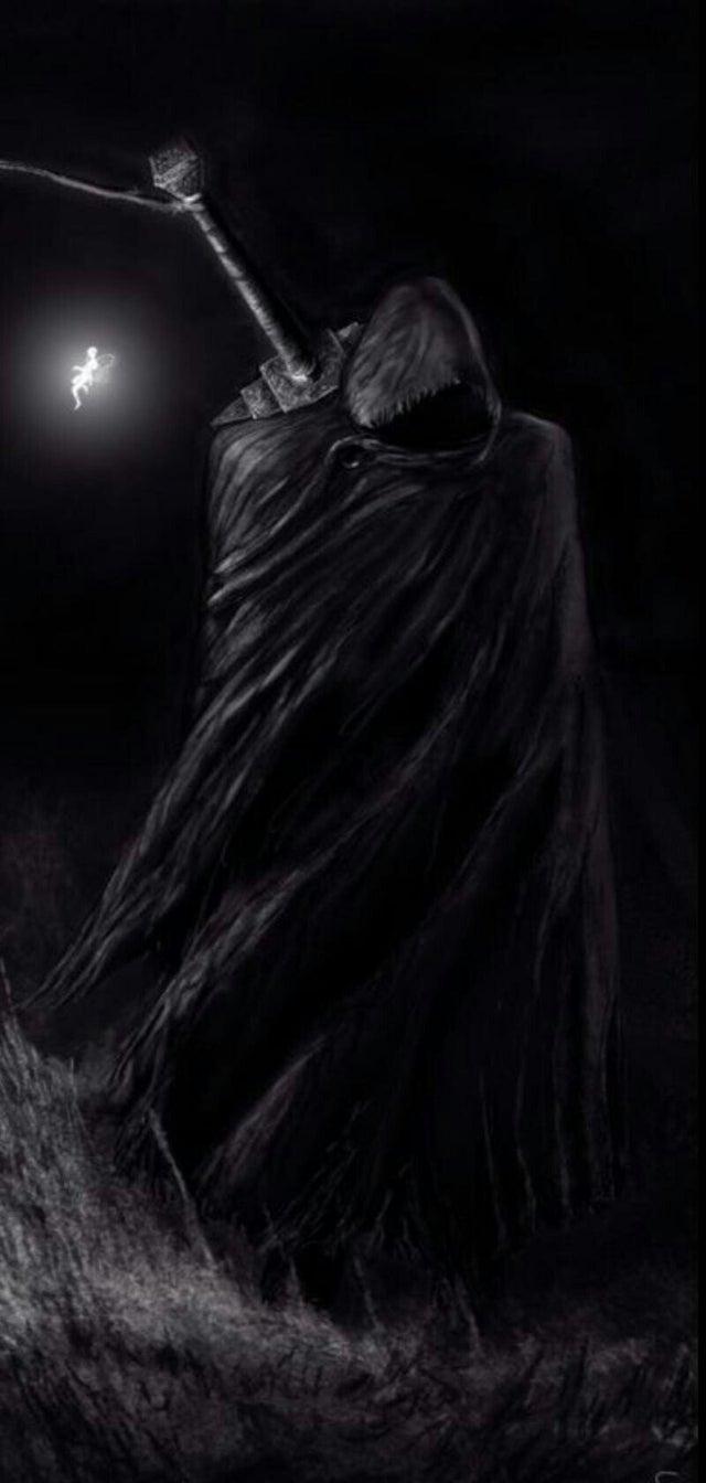 640x1344 black swordsman and puck background HD