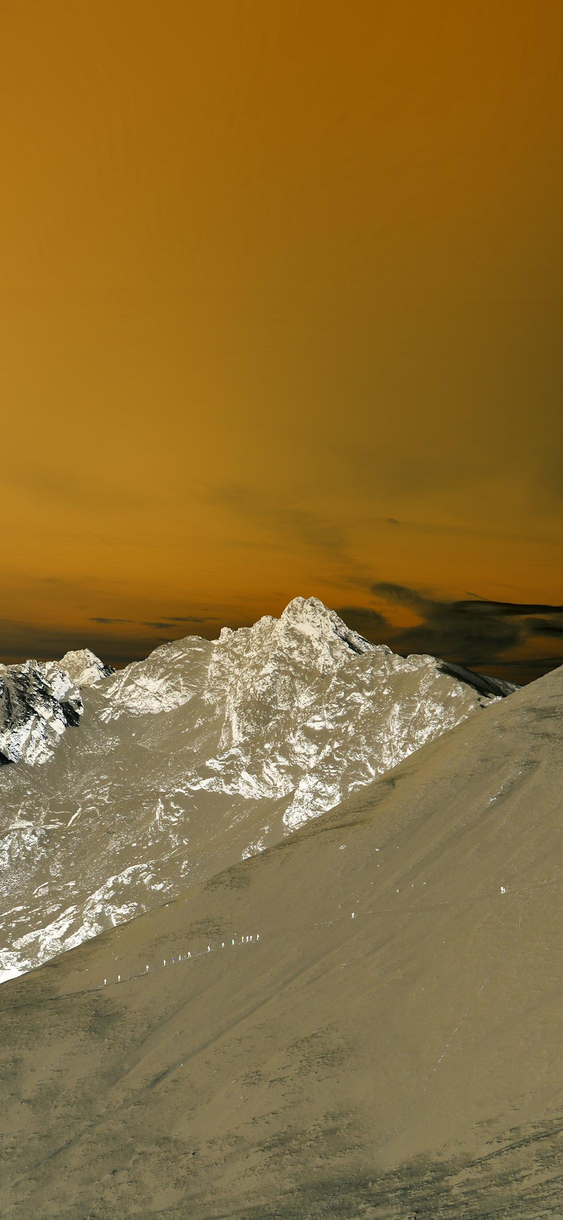 1125x2436 iPhone X wallpaper. winter mountain snow gold nature orange dark