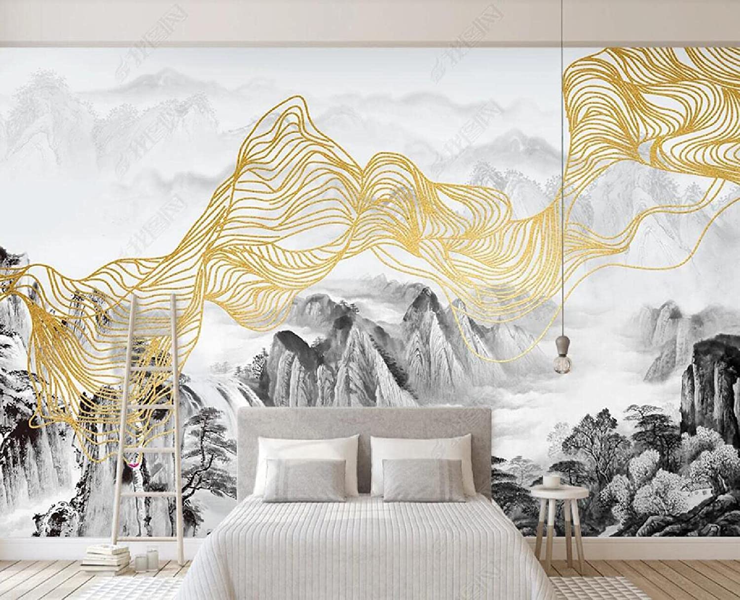 1500x1217 Wallpaper 3D Effect Mountain Peak Golden Custom Wallpaper 3D Effect Large Mural Wall Murals Home Decor