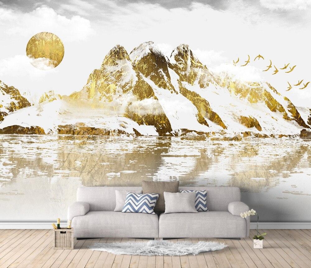1000x861 3D Waterproof Self adhesive Wall Stickers TV Backdrop Wall Mural Hotel Living Room Wallpaper Golden Mountain. Wall Stickers