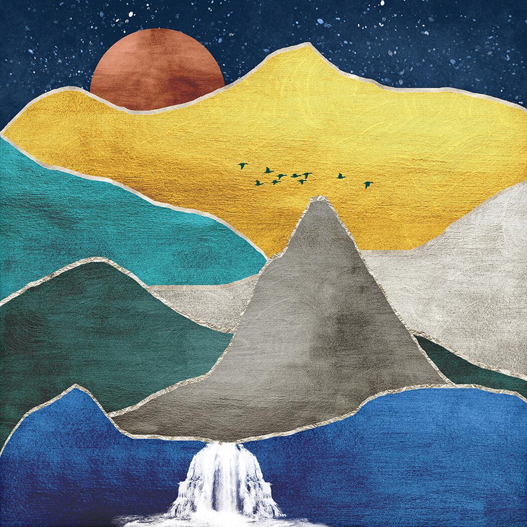1050x1050 Gold Mountain Flat Illustration, Swan Dee