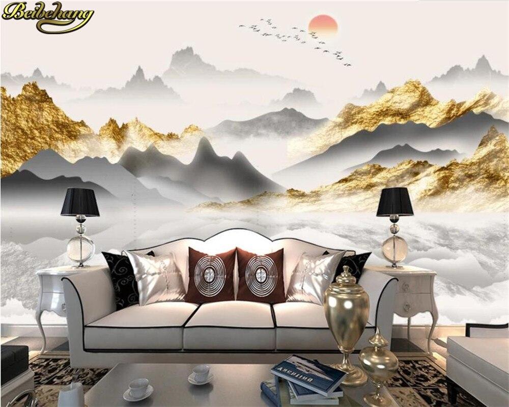 1000x800 beibehang papel de parede Custom 3D wallpaper mural new Chinese style gold foil ink landscape landscape TV background wall. Wallpaper