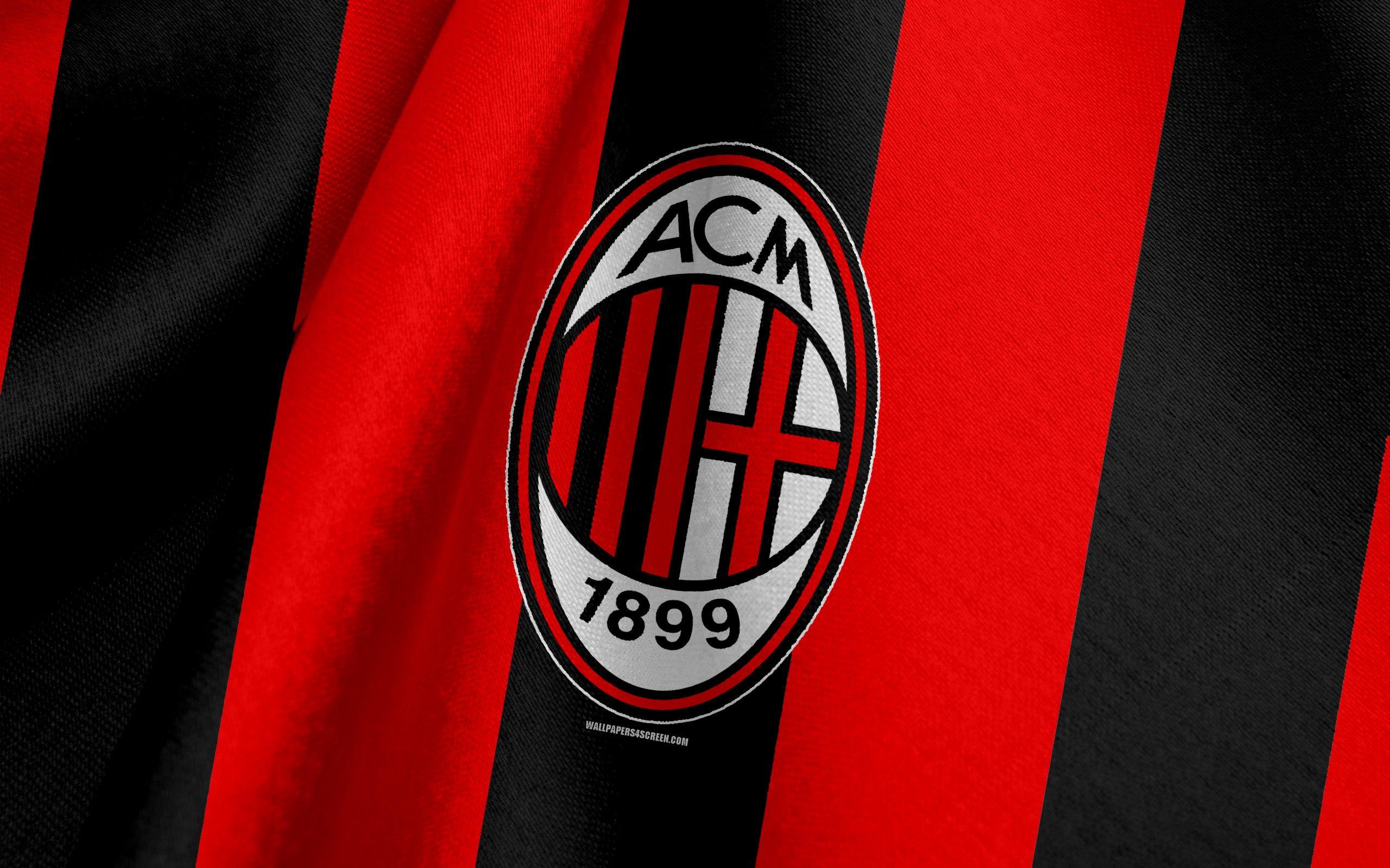 2560x1600 Download wallpaper AC Milan, Italian football team, black red flag, emblem, fabric texture, logo, Milan, Italy, football for desktop with resolution 2560x1600. High Quality HD picture wallpaper