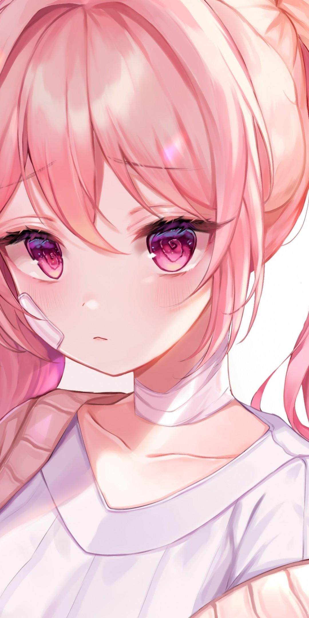 1080x2160 Download 1080x2160 Anime Girl, Pink Hair, Band Aid, Shy Expression, Blushes, Twintails Wallpaper For Huawei Mate 10