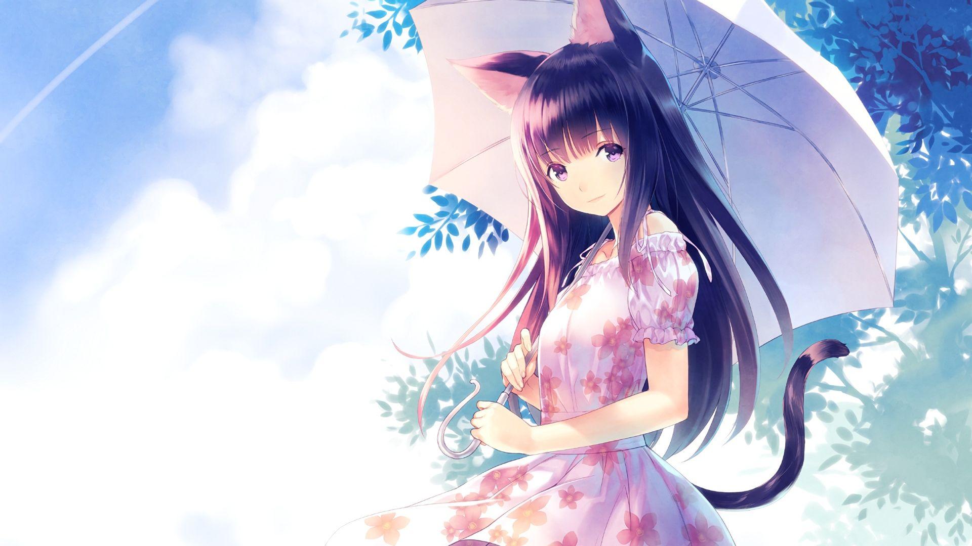 1920x1080 Desktop Wallpaper Cute Anime Girl, Pink Dress, Umbrella, HD Image, Picture, Background, Cc9400