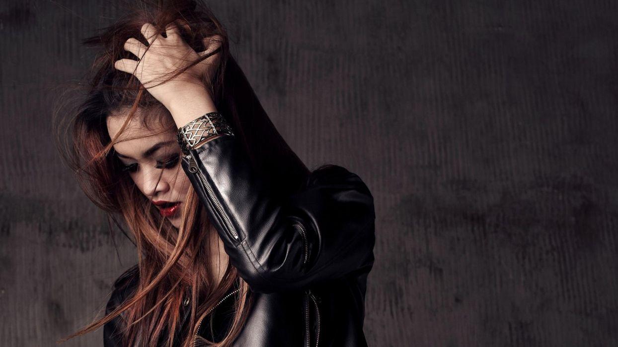 1244x700 Sensuality Woman Girl Sensual Blonde Model Fashion Leather Jacket Hair Wallpaperx1080