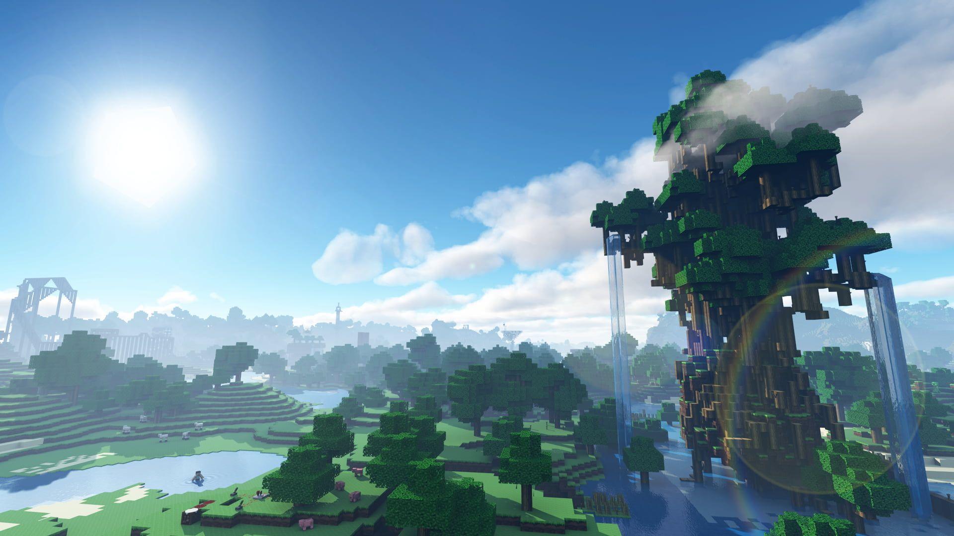 1920x1080 Minecraft world wallpaper #Minecraft #waterfall video games P # wallpaper #hdwallpaper #desktop. World wallpaper, Minecraft wallpaper, Cool background hd