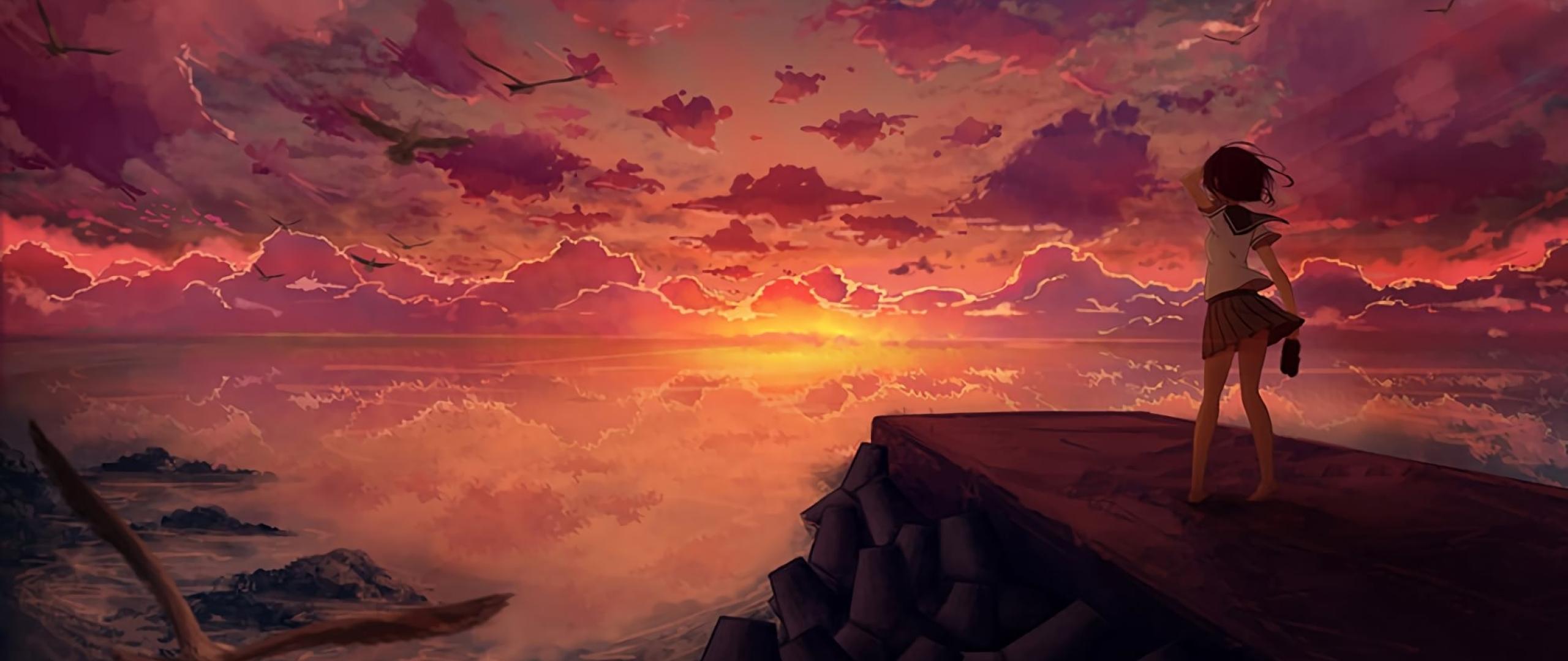 2560x1080 Anime Girl Looking at Sky 2560x1080 Resolution Wallpaper, HD Anime 4K Wallpaper, Image, Photo and Background