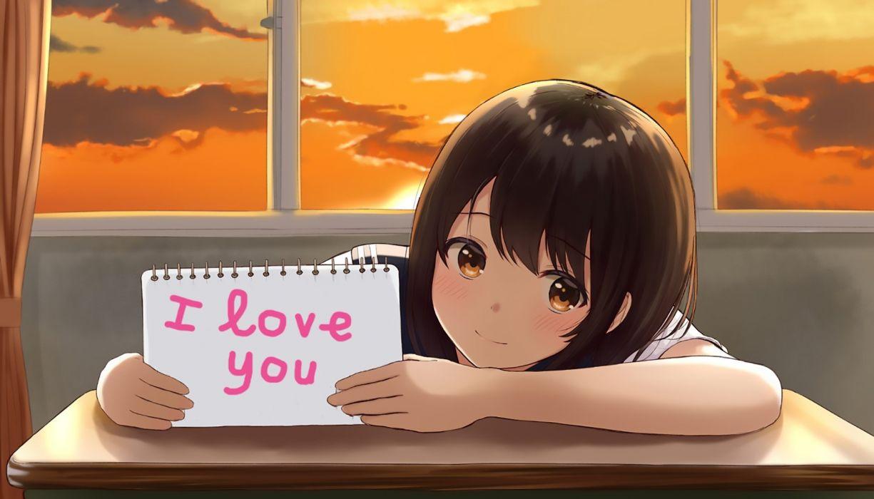 1225x700 Anime girl cute ı love you sunset sky wallpaperx1097