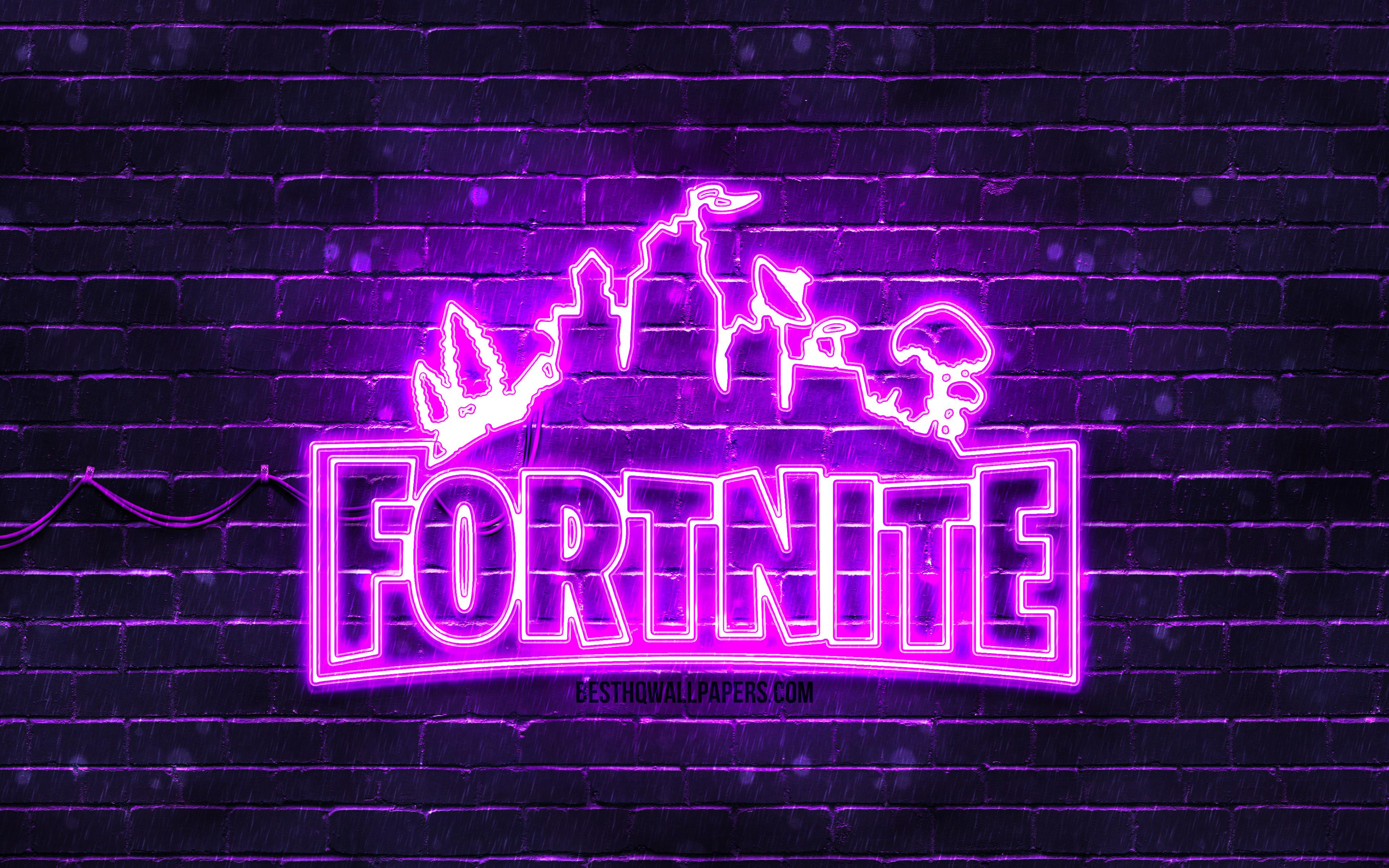 3840x2400 Download wallpaper Fortnite violet logo, 4k, violet brickwall, Fortnite logo, 2020 games, Fortnite neon logo, Fortnite for desktop with resolution 3840x2400. High Quality HD picture wallpaper