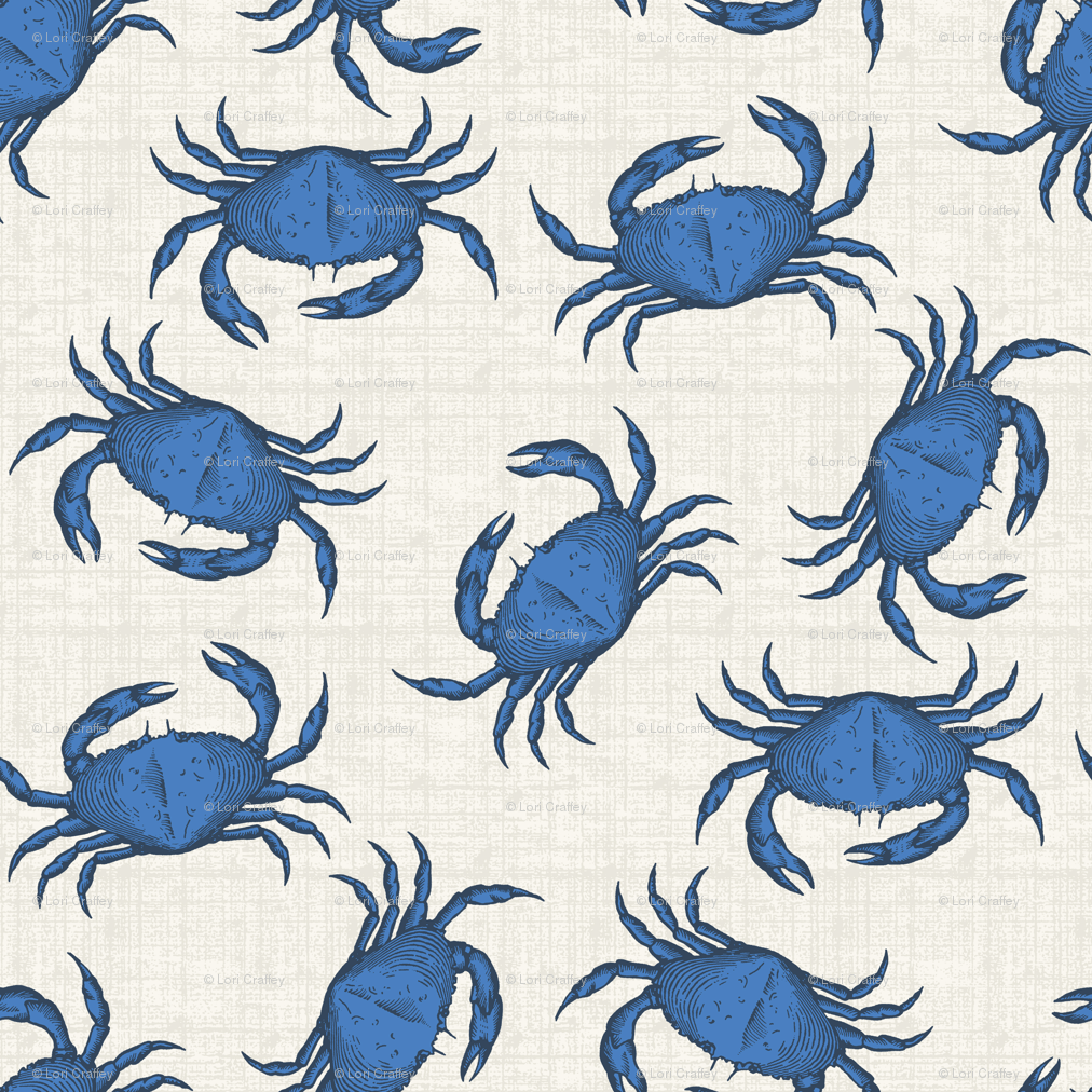 1012x1012 blue crab fabric, wallpaper & gift wrap. Fresh farmhouse, Crab print, Crab