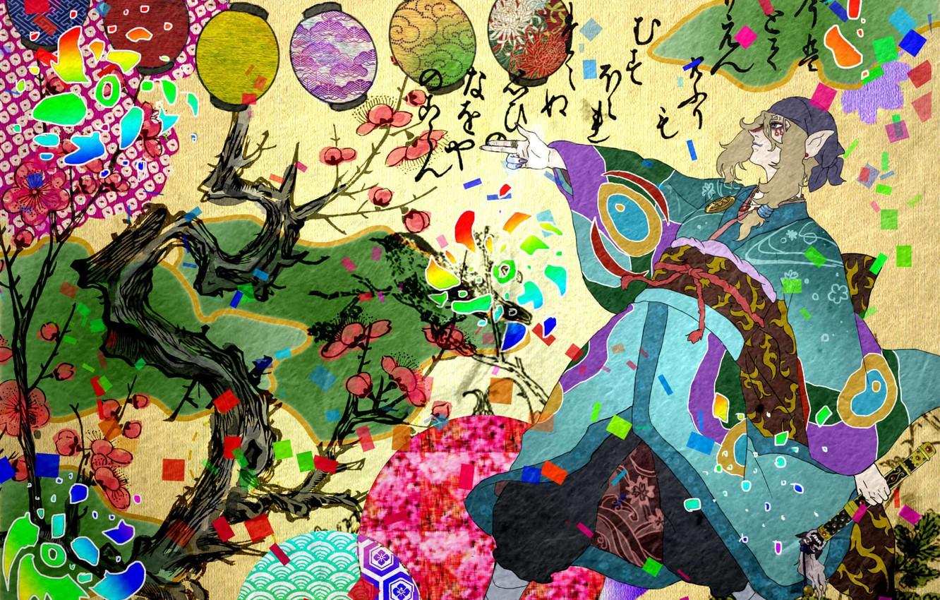 1332x850 Wallpaper tree, art, guy, Mononoke, Kusuriuri image for desktop, section прочее